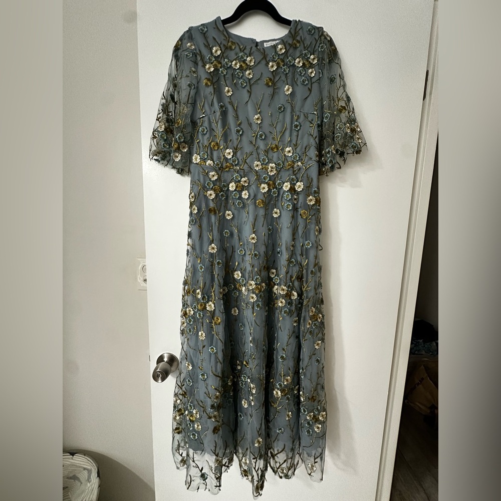 LIKE NEW: Baltic Born Dusty Blue Dress with Floral Embroidery